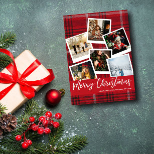 Red Plaid Instant Multi Photo Merry Christmas Card