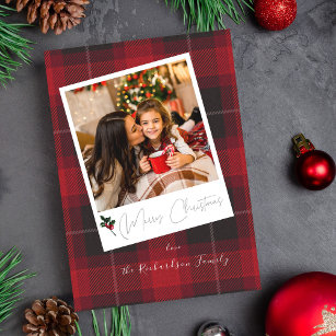 Red Plaid Instant Photo Merry Christmas