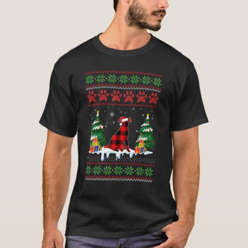 Red Plaid Jack Russell Terrier Dog Ugly Christmas  T_Shirt