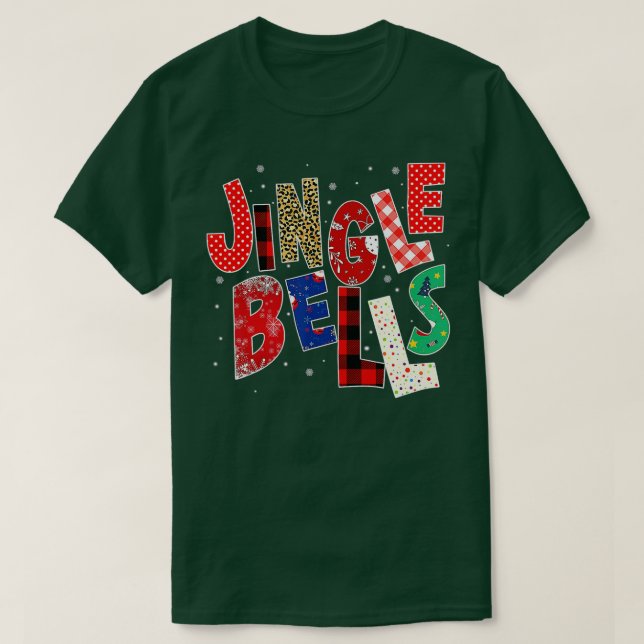 Red Plaid Jingle Bells Christmas Family Pajama  T-Shirt (Design Front)