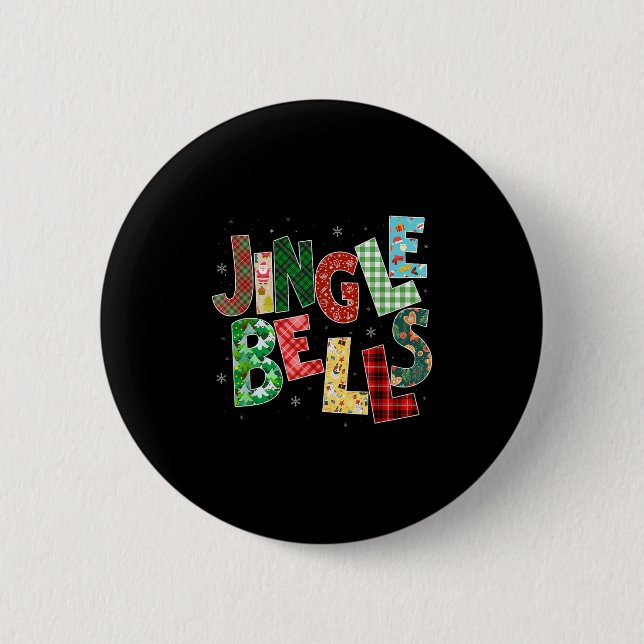 Red Plaid Jingle Bells Christmas Matching Family P Button (Front)