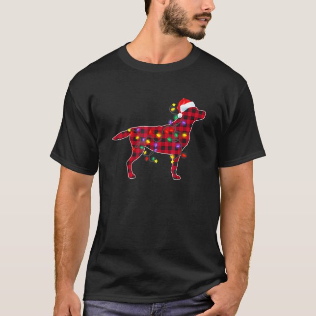 Red Plaid Labrador Retriever Dog Christmas Pajamas T-Shirt (Front)