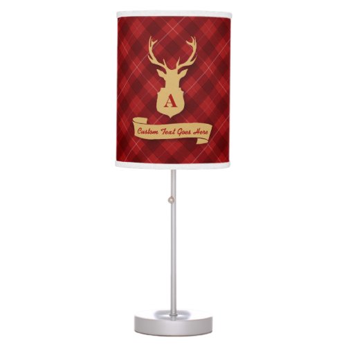 Red Plaid Lamp with Stags Head and Custom Text