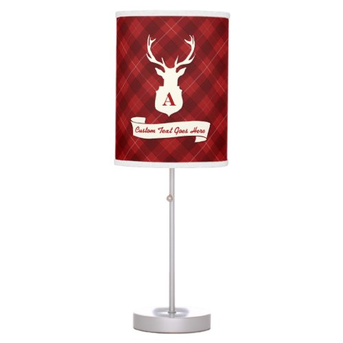 Red Plaid Lamp with Stags Head and Custom Text