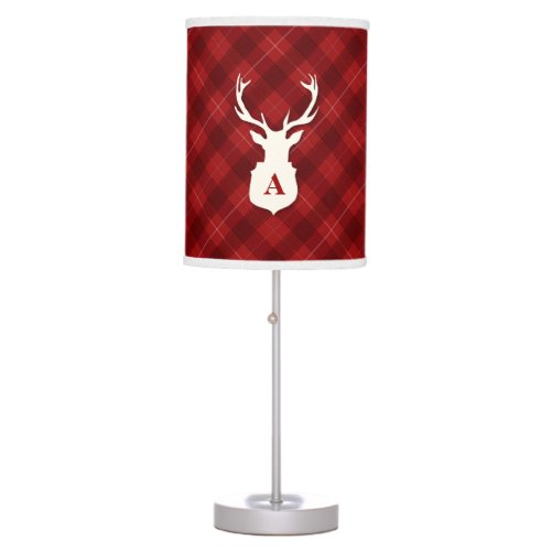 Red Plaid Lamp with Stags Head Monogram