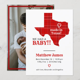 Red Plaid Made In Texas Vertical Photo Announcement