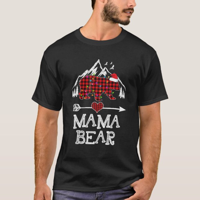 Red Plaid Mama Bear Buffalo Matching Family Pajama T-Shirt (Front)
