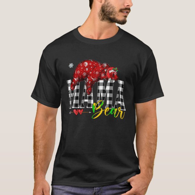 Red Plaid Mama Bear Matching Buffalo Pajama T Shir T-Shirt (Front)