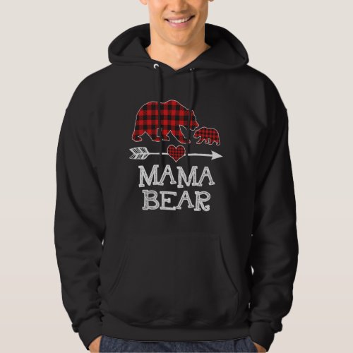 Red Plaid Mama Bear One Cub Matching Buffalo Pajam Hoodie