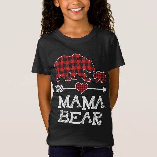 Red Plaid Mama Bear One Cub Matching Buffalo Pajam T_Shirt