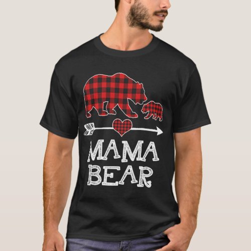 Red Plaid Mama Bear One Cub Matching Buffalo Pajam T_Shirt