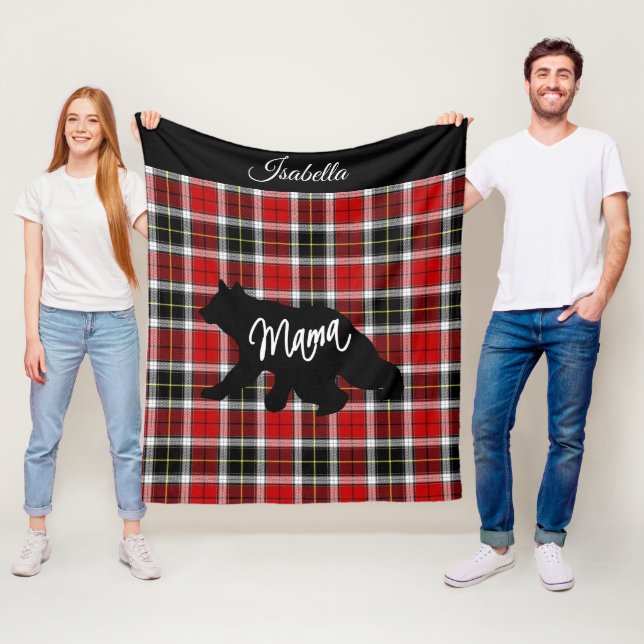 Red Plaid Mama - Bear - Personalize Fleece Blanket (In Situ)