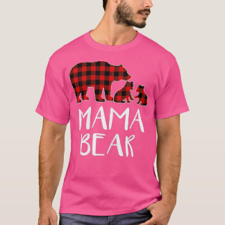 Red Plaid Mama Bear Two Cubs Matching Buffalo Paja T-Shirt