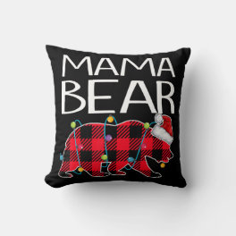 Red Plaid Mama Bear Xmas Matching Pajama Family Pa Throw Pillow