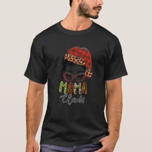 Red Plaid Mama Claus Messy Bun Family Christmas Ma T-Shirt