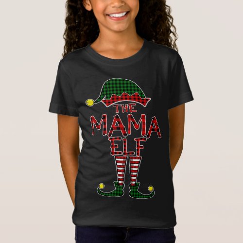 Red Plaid Mama Elf Matching Family Christmas Pajam T_Shirt