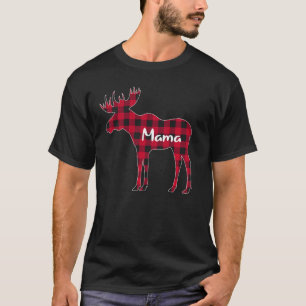 Red Plaid Mama Moose Xmas Matching Buffalo Family T-Shirt