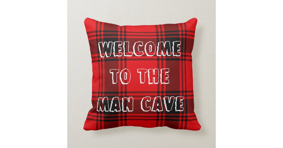 Red Plaid Man Cave Throw Pillow Zazzle Com
