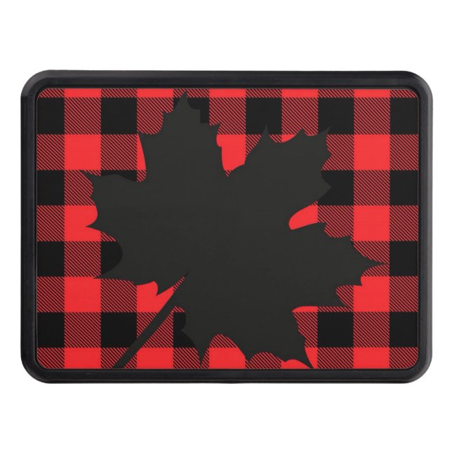 Red Plaid Maple Leaf silhouette Hitch Cover (Front)