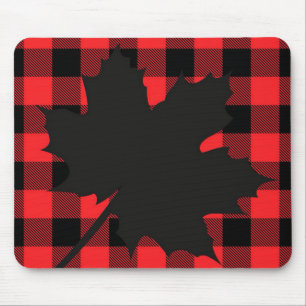 Red Plaid Maple Leaf silhouette Mouse Pad