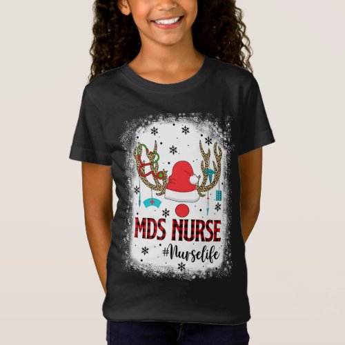 Red Plaid MDS Nurse Reindeer Christmas Pajama Nurs T_Shirt
