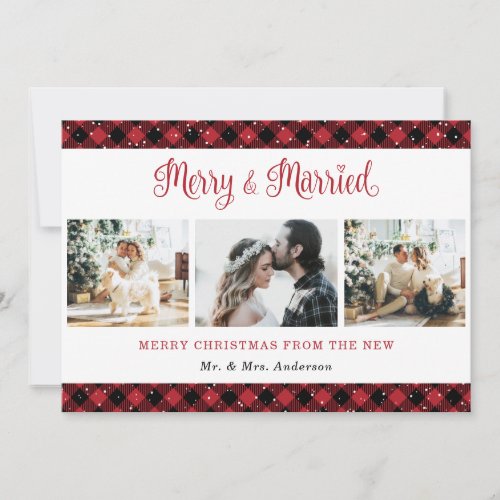 Red Plaid Merry and Married Christmas Card