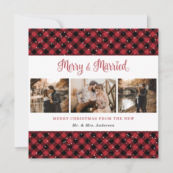 Red Plaid Merry and Married Christmas Card