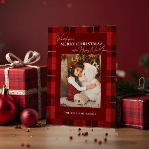 Red Plaid Merry Christmas 1 Photo Holiday Card