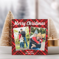 Red Plaid Merry Christmas 2 Photo Magnet Card