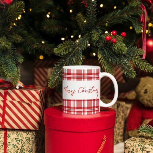 Red Plaid Merry Christmas  Candy Cane  Coffee Mug