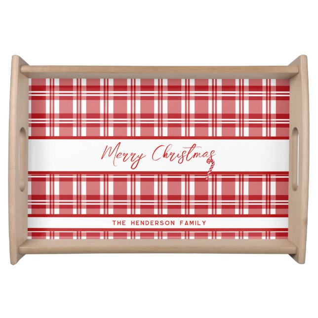 Red Plaid Merry Christmas | Candy Cane  Serving Tray (Front)