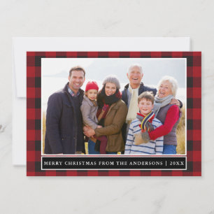 Red Plaid Merry Christmas Family Photo Holiday Card
