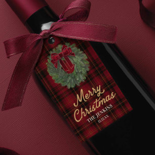 Red Plaid Merry Christmas Favor Sticker Gift Tags