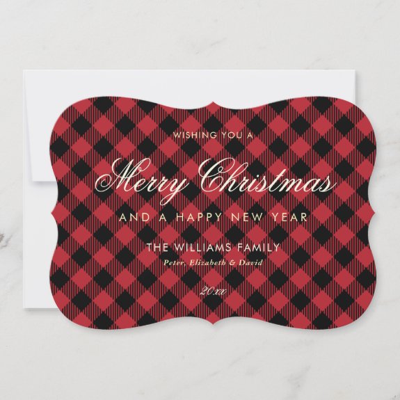 Red Plaid Merry Christmas Happy New Year Card