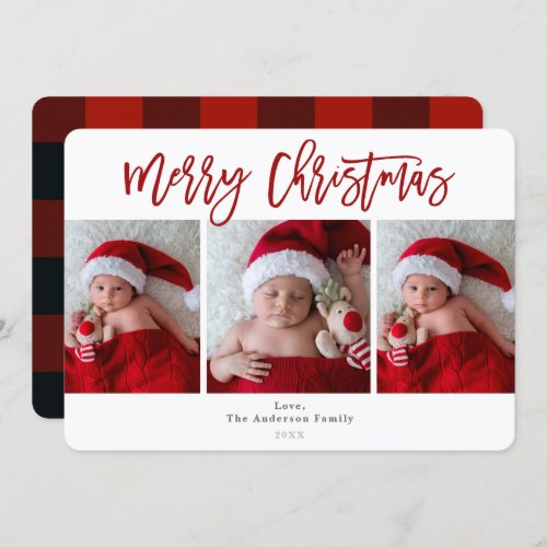 Red Plaid Merry Christmas Holiday 3 Photos Photo Invitation