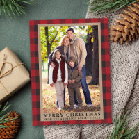 Red Plaid Merry Christmas Kraft Family Photo