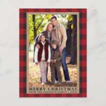 Red Plaid Merry Christmas Kraft Family Photo  Postcard