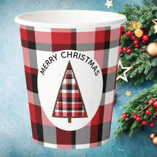 Red Plaid Merry Christmas Paper Cups