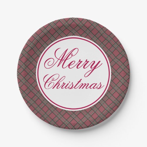 Red Plaid Merry Christmas Paper Plates