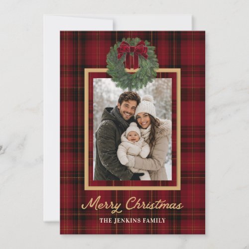 Red Plaid Merry Christmas Photo Greeting Card