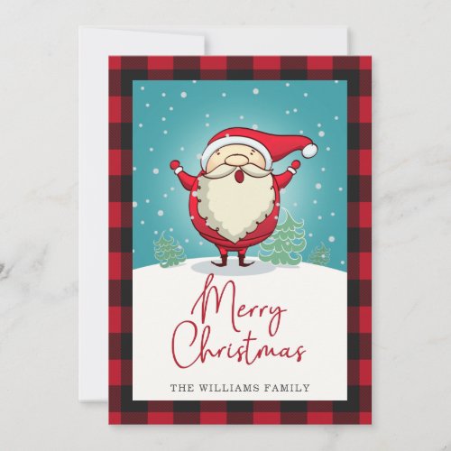 Red Plaid Merry Christmas Santa Claus Holiday Card