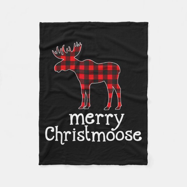 Red Plaid Merry Christmoose Christmas T Shirt Moos Fleece Blanket (Front)