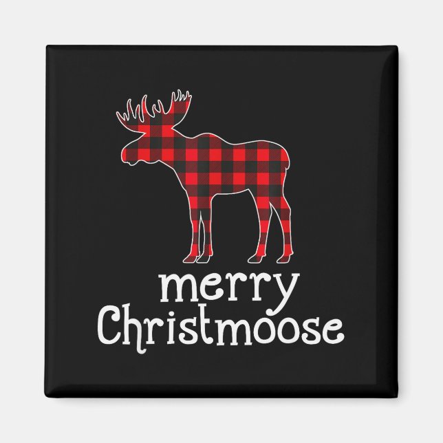 Red Plaid Merry Christmoose Christmas T Shirt Moos Magnet (Front)