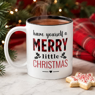 Red Plaid Merry Little Christmas Two-Tone Coffee Mug
