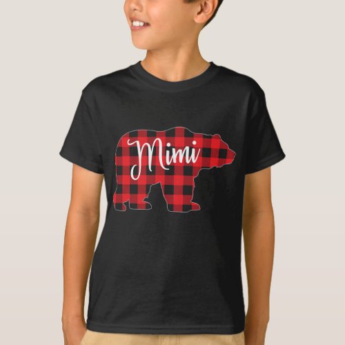 Red Plaid Mimi Bear Matching Pajama Family Buffalo T_Shirt