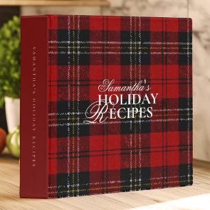 Red Plaid Minimal Vintage Classic Holiday Recipe 3 Ring Binder