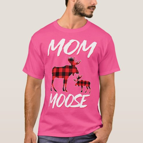 Red Plaid Mom Moose Matching Family Pajama Christm T_Shirt