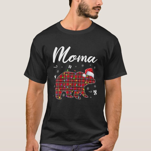 Red Plaid Moma Bear Matching Buffalo Pajama T-Shirt (Front)