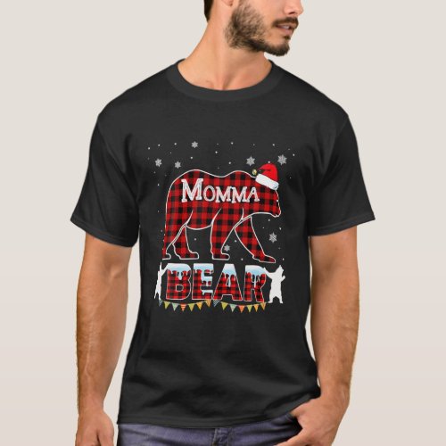 Red Plaid Momma Bear Christmas Pajama Matching Fam T_Shirt