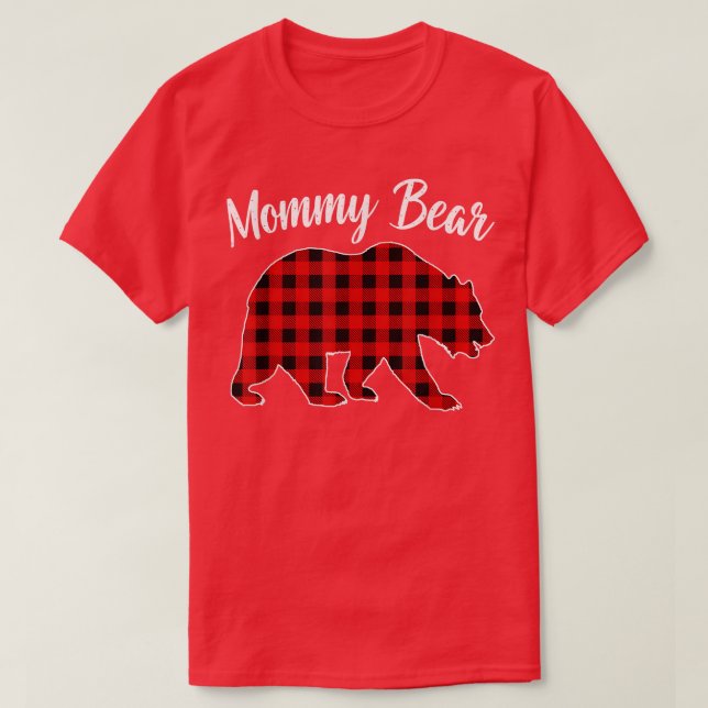 Red Plaid Mommy Bear Matching Buffalo Family Pajam T-Shirt (Design Front)